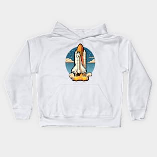 a spaceship with  rockets Kids Hoodie